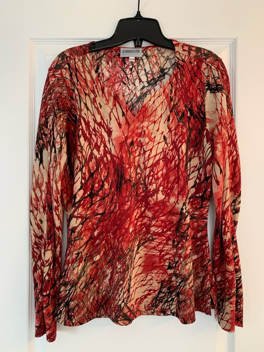 Abstract Red & Black Splash Print V-Neck Top